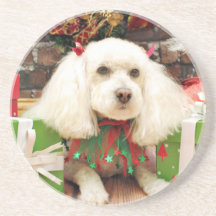 Christmas - Bichon Frise X - Katie Beverage Coasters