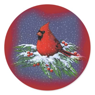 CHRISTMAS BIRD: CARDINAL: ART ROUND STICKERS