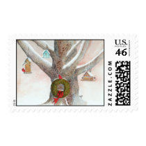 Christmas Bird Tree Postage Stamp