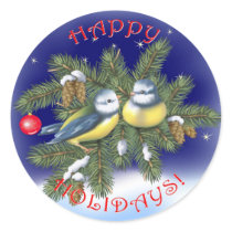 Christmas Birds Round Sticker