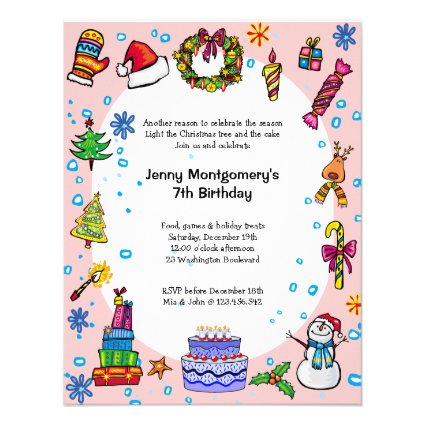 Christmas Birthday Party Invitation Light Pink