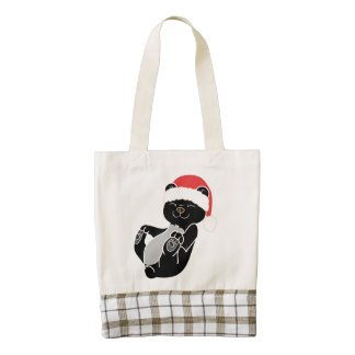 Christmas Black Bear with Red Santa Hat Zazzle HEART Tote Bag