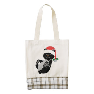 Christmas Black Bear with Santa Hat & Jingle Bell Zazzle HEART Tote Bag