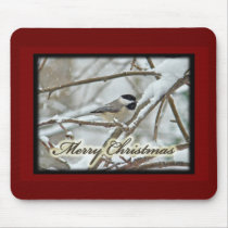 Christmas Black Capped Chickadee in Snow Mouse Pad