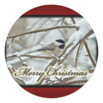 Christmas Black Capped Chickadee in Snow Round Stickers