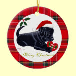 Christmas Black Labrador Puppy Santa Hat ornaments