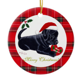 Christmas Black Labrador Puppy Santa Hat Christmas Ornaments