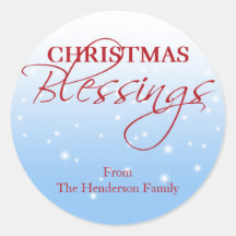 Christmas Blessings falling snow holiday gift tag Round Stickers