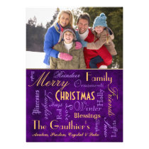 Christmas Blessings Retro Purple Holiday Card