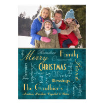 Christmas Blessings Retro Teal Holiday Card