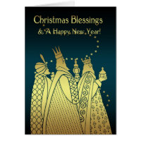Christmas Blessings - Three Wise Men - Gold Effect Greeting Card