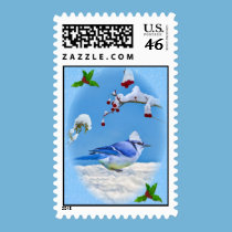 Christmas Blue Bird Postage Stamp