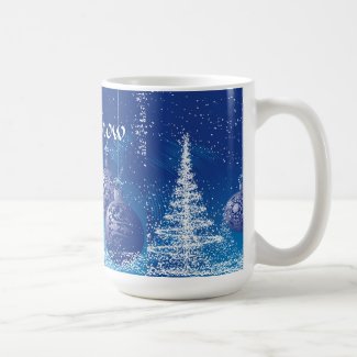 Christmas Blue Ornaments White Trees Classic White Coffee Mug
