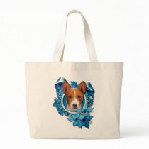 Christmas - Blue Snowflake - Basenji Tote Bag