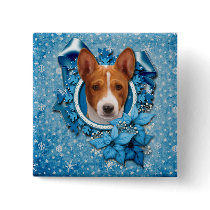 Christmas - Blue Snowflake - Basenji Pinback Buttons