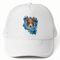 Christmas - Blue Snowflake - Basenji Trucker Hat