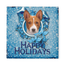 Christmas - Blue Snowflake - Basenji Refrigerator Magnets