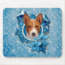 Christmas - Blue Snowflake - Basenji Mouse Pad