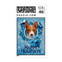 Christmas - Blue Snowflake - Basenji Postage Stamps