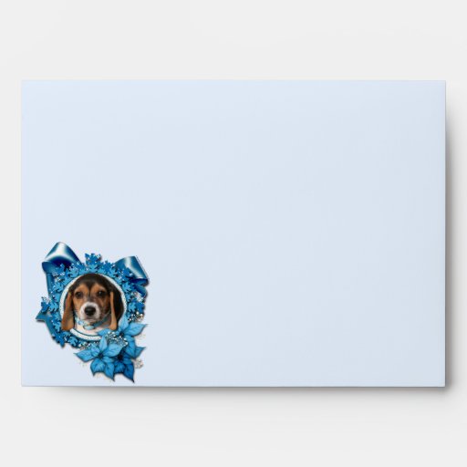 Christmas - Blue Snowflake - Beagle Puppy Envelope