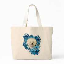 Christmas - Blue Snowflake - Bichon Frise Canvas Bags