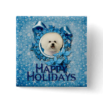 Christmas - Blue Snowflake - Bichon Frise Pinback Buttons