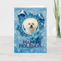 Christmas - Blue Snowflake - Bichon Frise Greeting Card