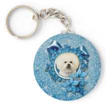 Christmas - Blue Snowflake - Bichon Frise Key Chains