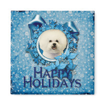 Christmas - Blue Snowflake - Bichon Frise Refrigerator Magnet