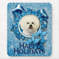 Christmas - Blue Snowflake - Bichon Frise Mouse Pads