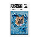 Christmas - Blue Snowflake -German Shepherd Chance Postage Stamp