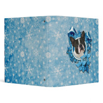 Christmas - Blue Snowflakes - Boston Terrier Vinyl Binder