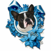 Christmas - Blue Snowflakes - Boston Terrier Cut Out
