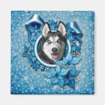 Christmas - Blue Snowflakes - Siberian Husky Magnet
