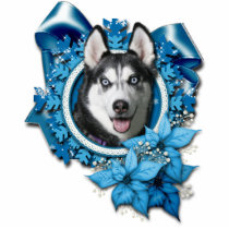 Christmas - Blue Snowflakes - Siberian Husky Photo Cut Out