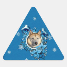 Christmas - Blue Snowflakes - Siberian Husky Triangle Sticker