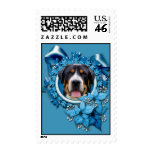 Christmas - Blue Snowflakes - Swiss Mountain Dog Postage Stamp