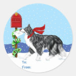 Christmas Border Collie Mail Gift Tags Round Sticker