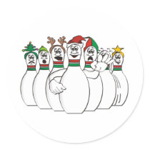 Christmas Bowling Pins Round Stickers