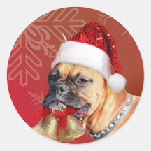 Christmas Boxer dog Round Stickers