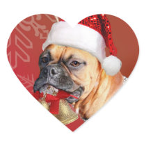 Christmas Boxer dog Heart Stickers