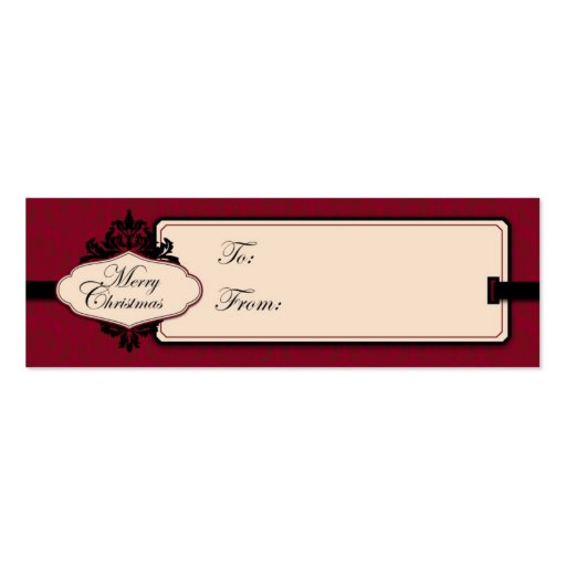 Christmas Brocade Red Gift Tag Business Card Templates (front side)