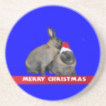 Christmas Bunny Rabbits with Santa Hat New Year coasters