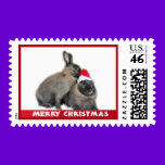 Christmas Bunny Rabbits with Santa Hat New Year stamps