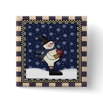 Christmas Button - Big Heart Snowman