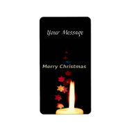 Christmas Candle against Xmas Tree Stars Label