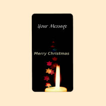 Christmas Candle against Xmas Tree Stars Label