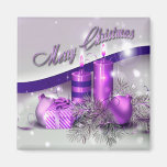 Christmas Candles Purple Sparkle Magnets
