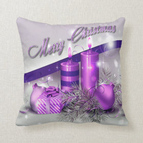 Christmas Candles Purple Sparkle Throw Pillows