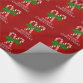 Christmas Candy Cane and Holly Wrapping Paper 1
